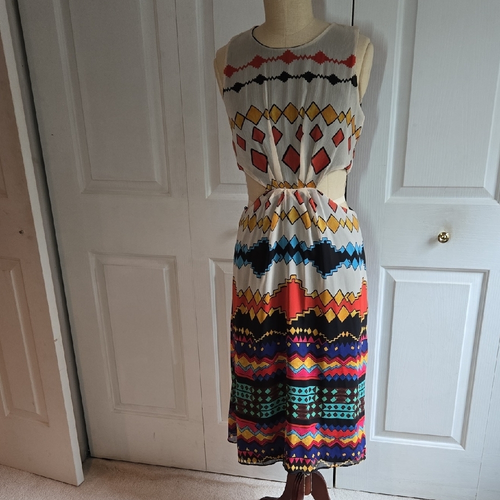 Zara Trafaluc Multicolor Midi Sleeveless Sundress With Side Cutouts